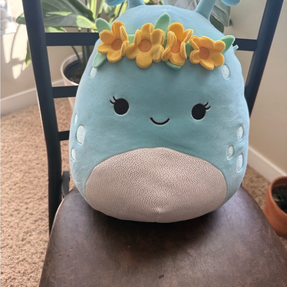 Squishmallows 11” Neelu pastel blue alien with flower crown